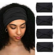 Huachi 4 Packs Wide Headbands for Women Headwrap Boho Yoga Turban Solid color (Black)