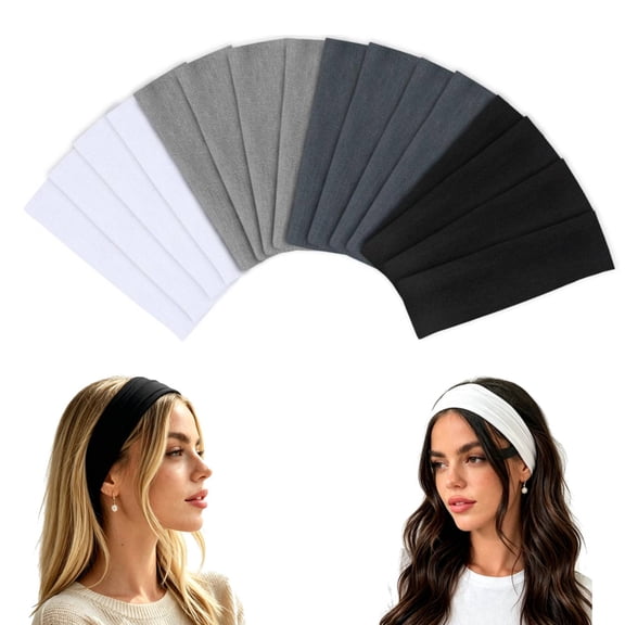 Headbands for Women, 16pcs Stretchy Non Slip Soft Cotton Cloth Sweat-Absorbent Hair Bands for Sports, Workout, Yoga, Running, Makeup