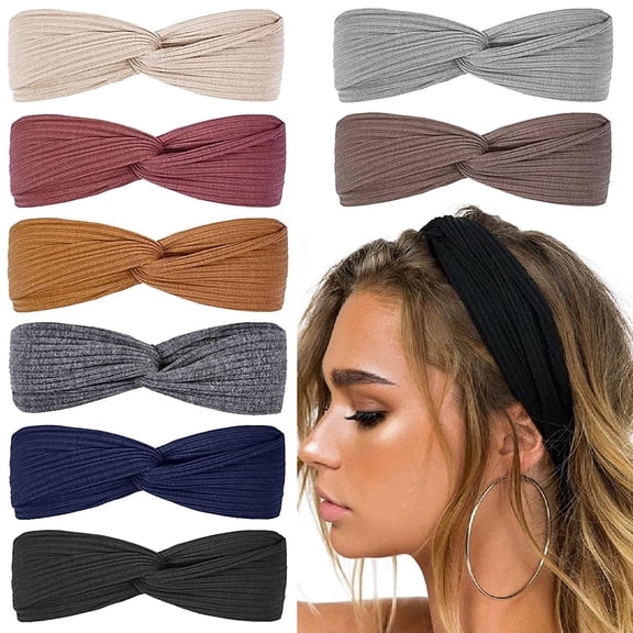 Huachi Headbands for Women Twist Knotted Boho Turban Yoga Solid Color, 8Pcs