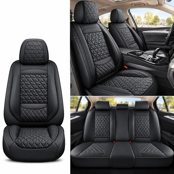 Huaguan Car Seat Covers Fit for Chevrolet Trax 2024-2026, Full Coverage Waterproof Leather Seat Cushion Covers Full Set with Lumber Support(Black, Full Set)