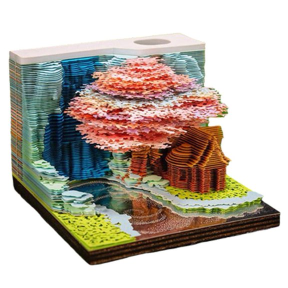 Huaguoshan Tree House 3D Memo Paper Carving Architecture Small Gift Ornament Tearable Birthday Sticker Gift Convenience