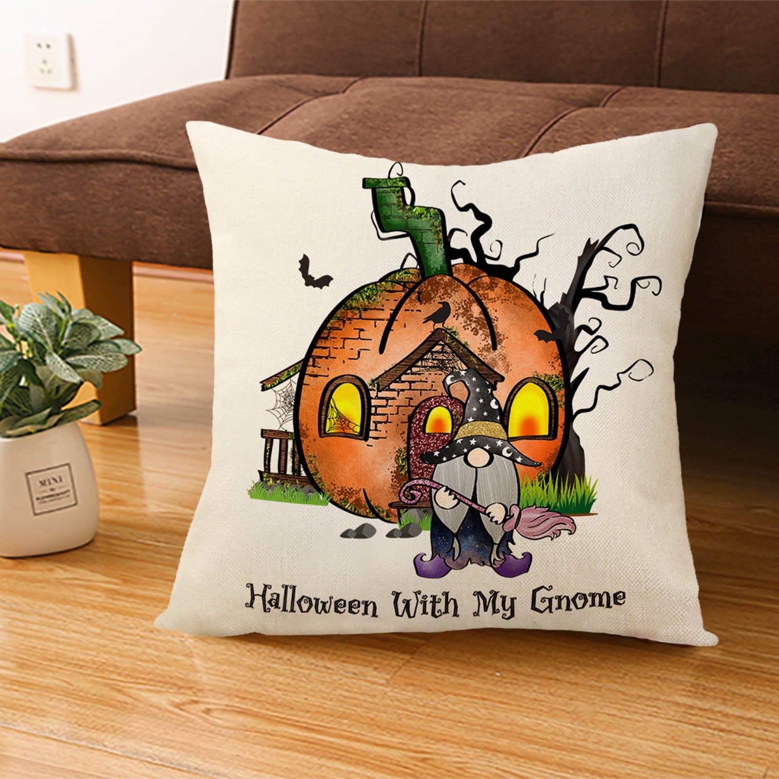 Huahua Halloween Pillow Covers 18x18 inch Gnome Witches Throw Pillow