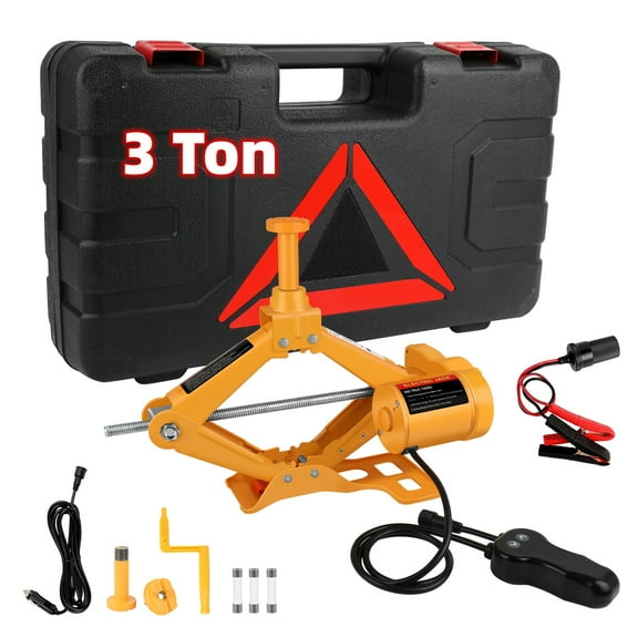 Huajiang Tech Electric Car Floor Jack 3 Ton All-in-one Automatic 12V Scissor Lift Jack Set for Sedans SUV w/Double Saddles Remote Tire Change Repair Emergency Tool Kits Vehicle Floor Jack Wheel Change