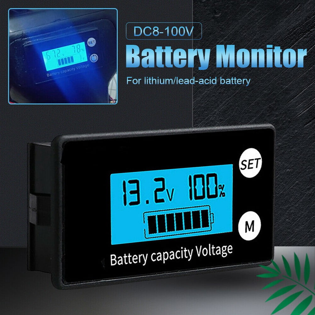 Huajuming Battery Meter With Alarm Capacity Voltage Monitor Dc 12V 24V 36V 48V 60V 72V--8-100V Biue