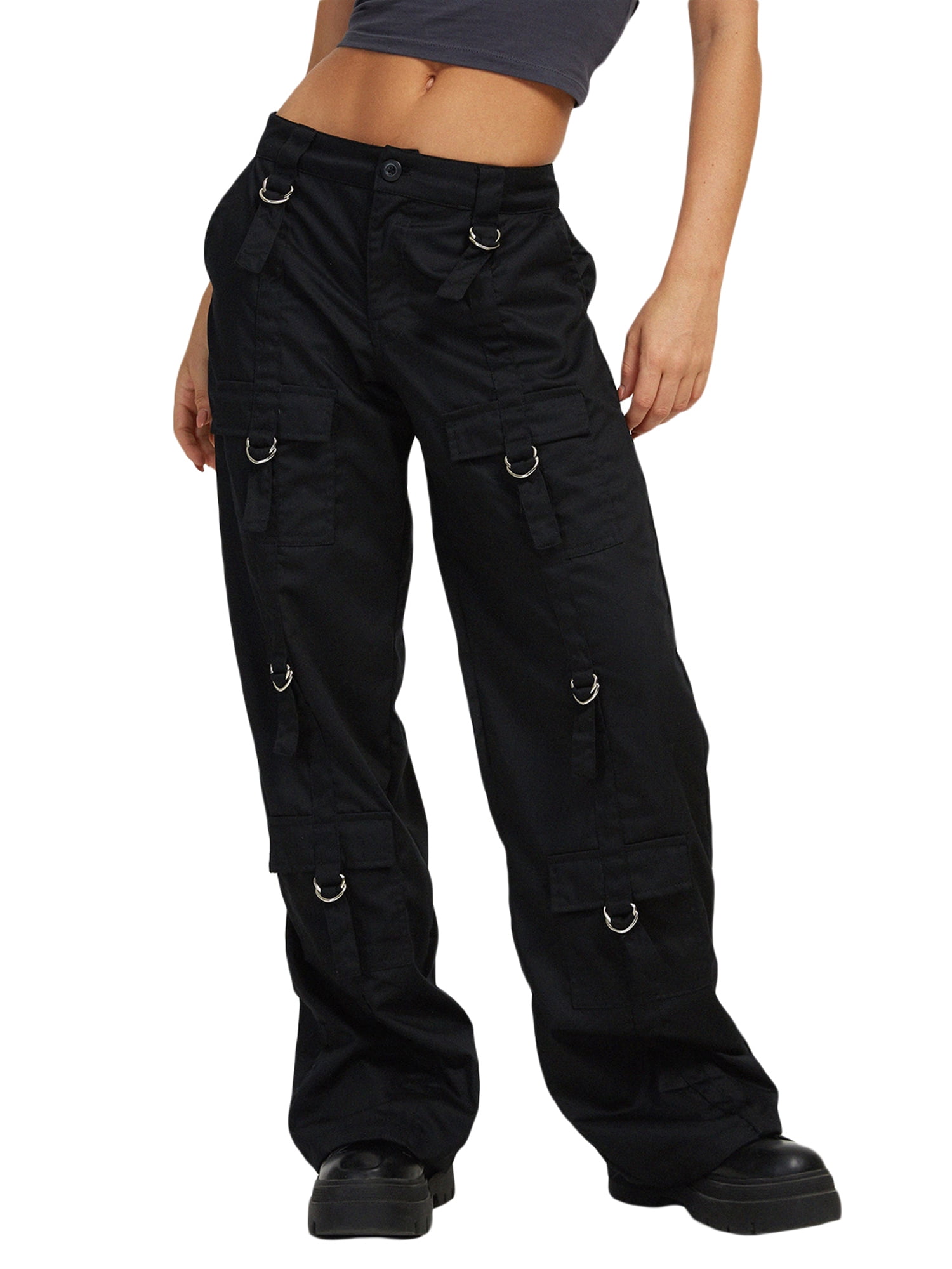 Huakaishijie Cargo Pants for Women Wide Straight Leg Baggy Trousers Y2k