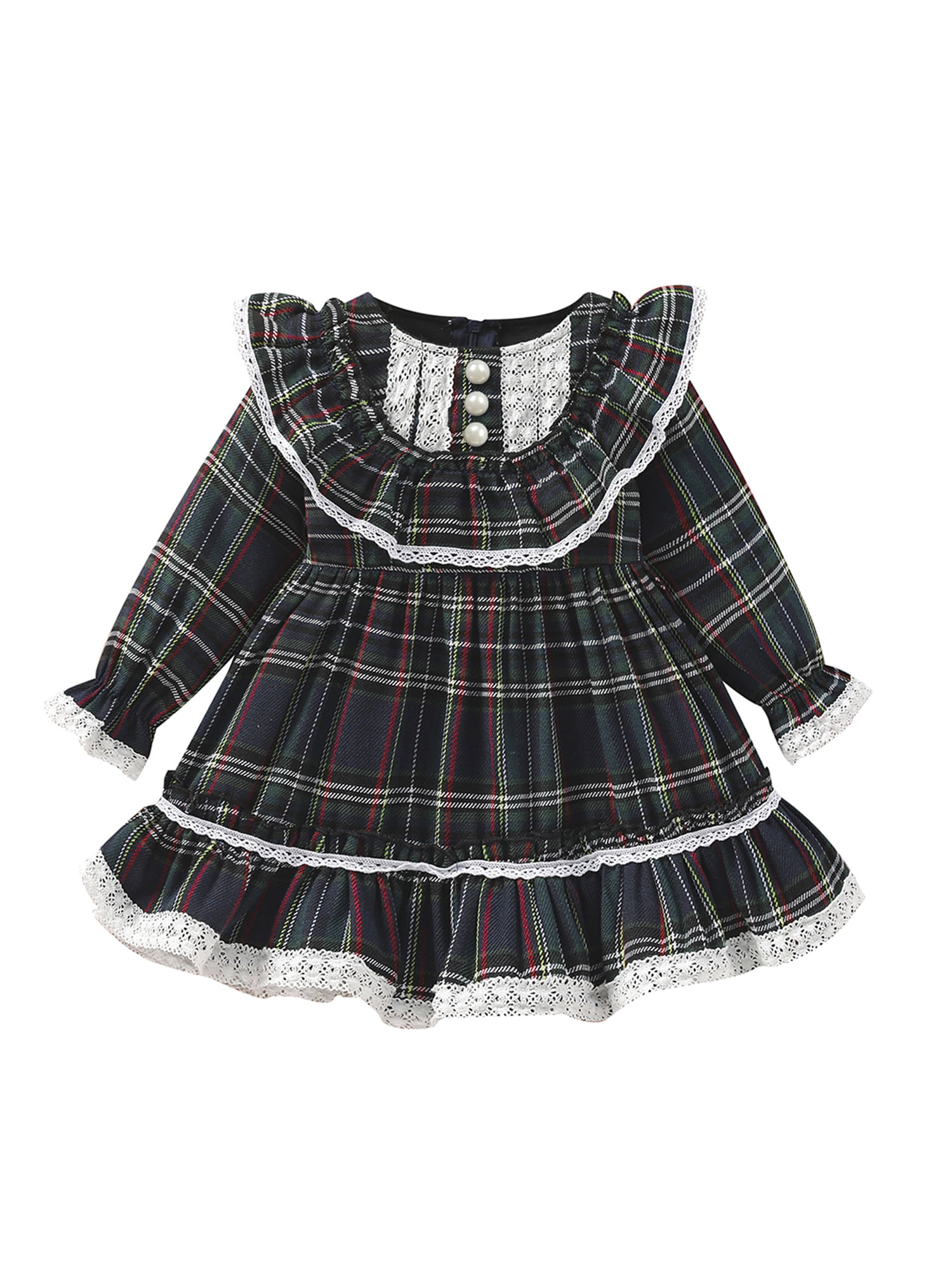 Huakaishijie Girl Christmas Plaid Dress, Long Sleeve Lace Patchwork ...