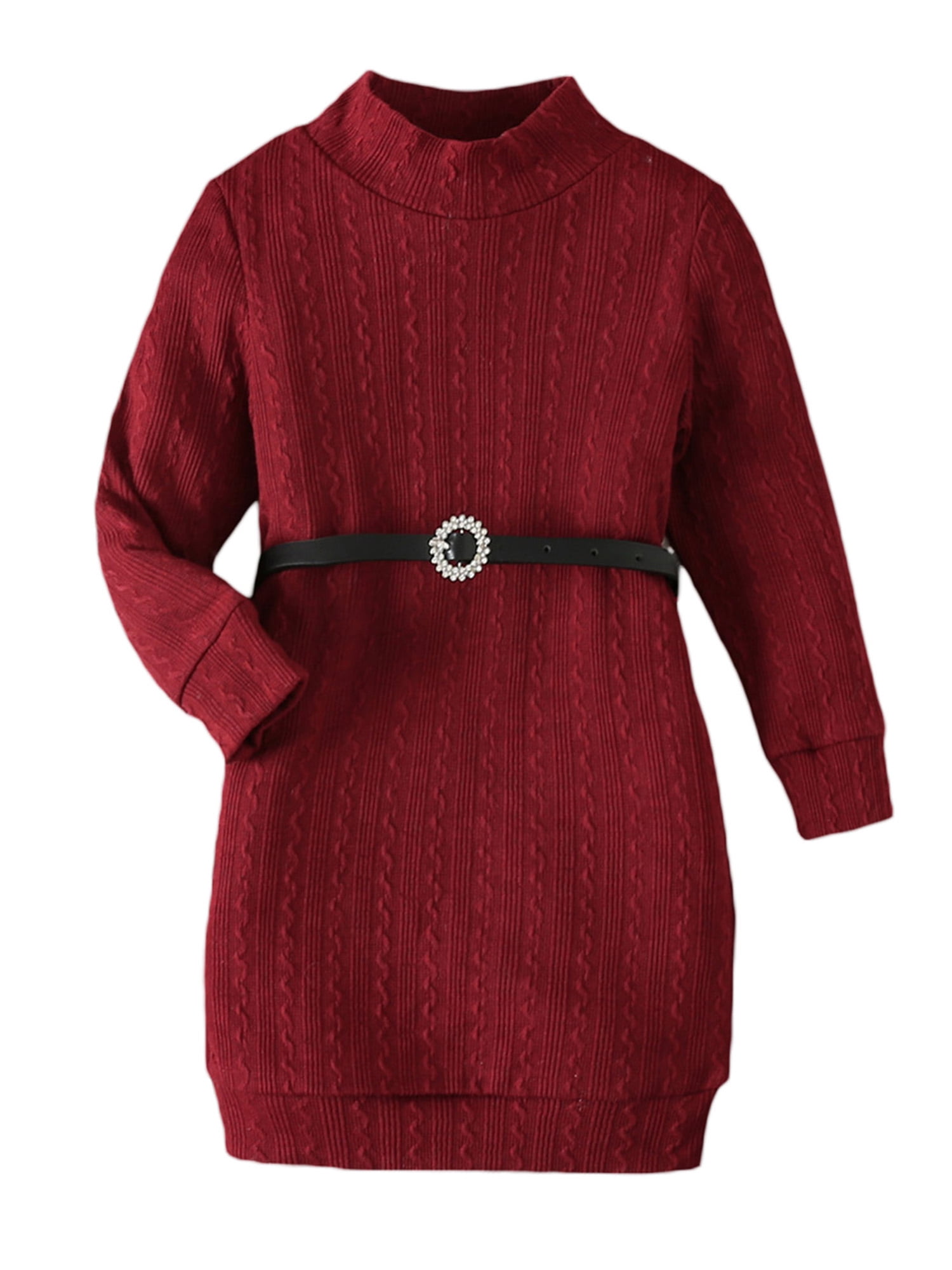 Huakaishijie Girls Autumn Long Sleeve High Neck Cable Knit Dress with ...