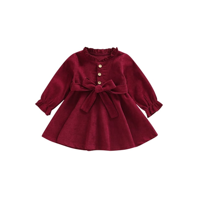 Huakaishijie Kid Girl Long Sleeve Ruffled Neck Solid Casual Dress+ ...