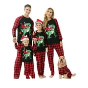 Huakaishijie Matching Family Pajamas Sets Christmas Sleepwear Dinosaur Top with Plaid Bottom