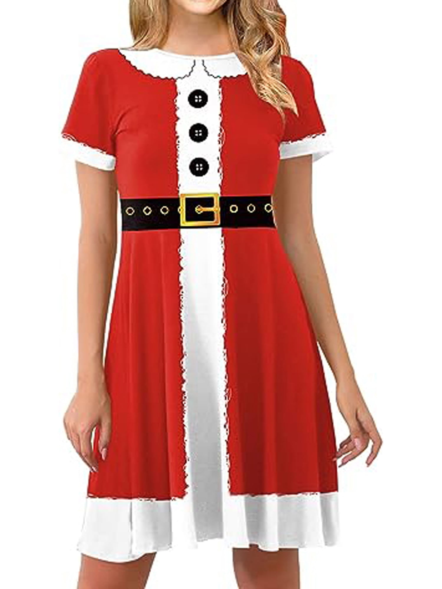 Huakaishijie Women Christmas Holiday Aline Dress 3D Printed Party Midi