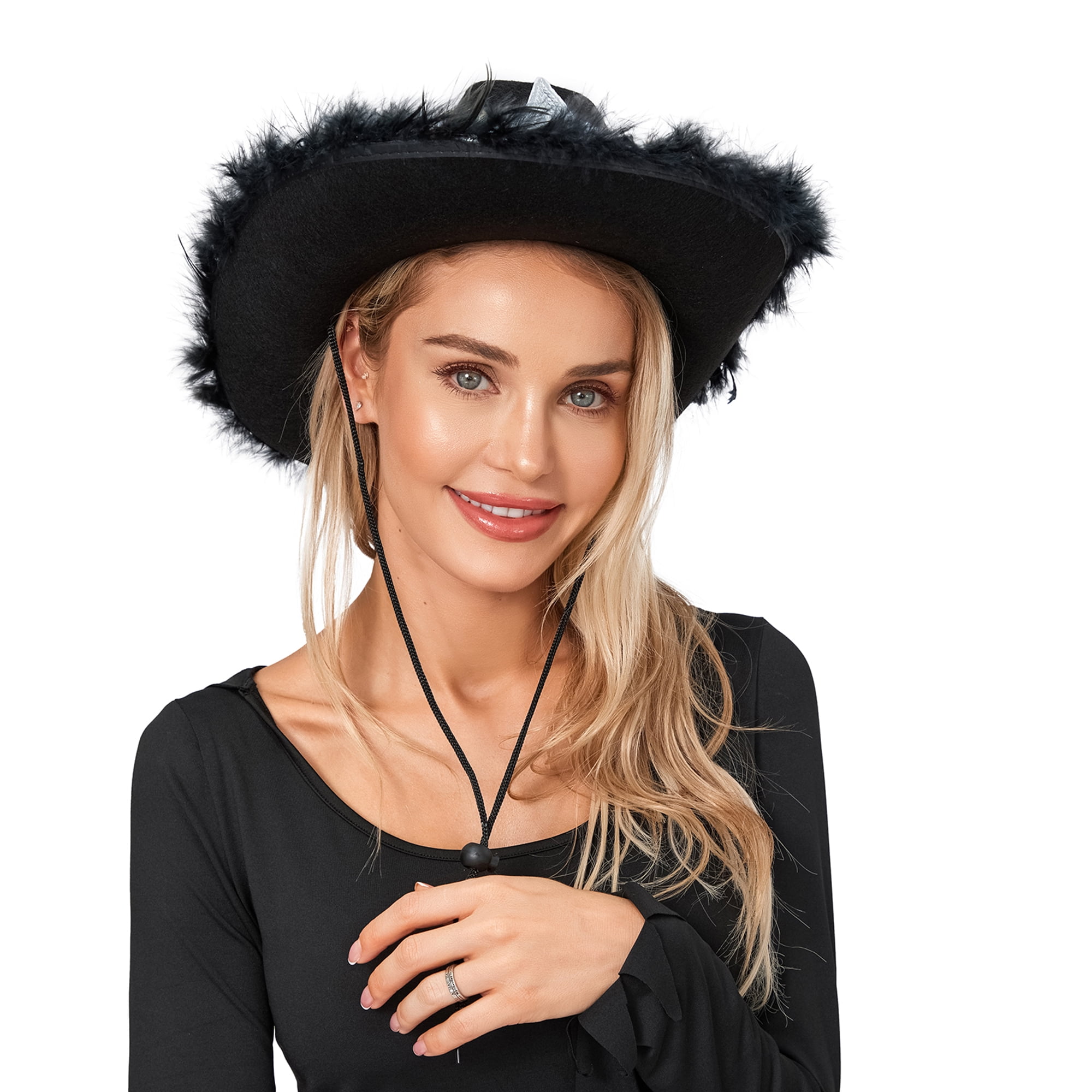 Huakaishijie Women Cowboy Hat with Feathers Soft Wide Brim Sequined