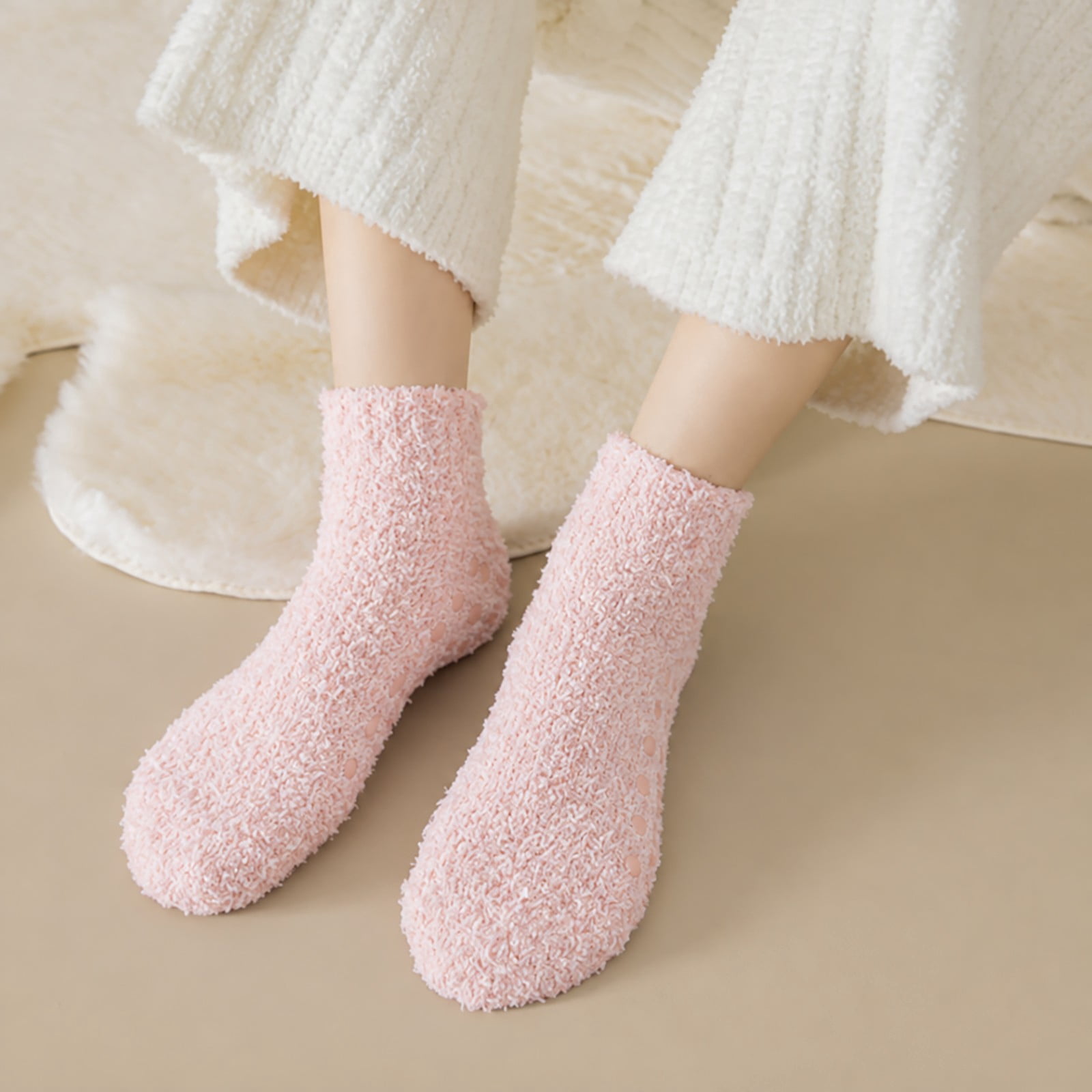HuanHuanChen Fuzzy Sock for Women Coral Fleece Thick Warm Floor Socks ...