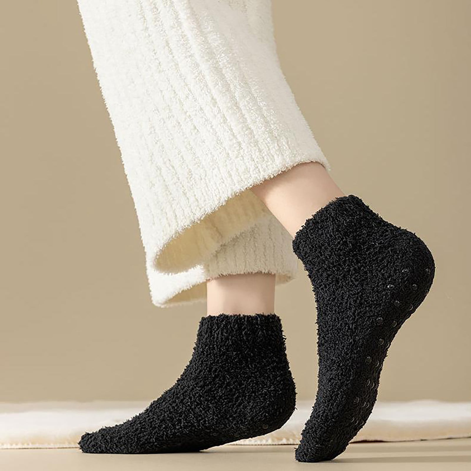 HuanHuanChen Fuzzy Sock for Women Coral Fleece Thick Warm Floor Socks ...