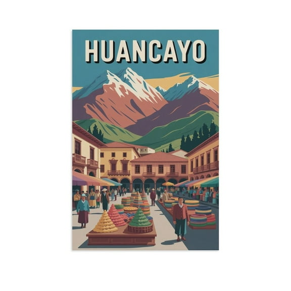 Huancayo Peru Vintage Travel Poster with Scenic Andes And Historic Town Center Print Poster