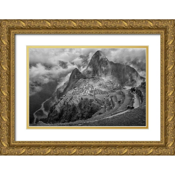 Huang, Richard 14x11 Gold Ornate Wood Framed with Double Matting Museum Art Print Titled - Fog In The Machu Picchu