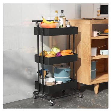 3-Tier Rolling Cart With Lockable Wheels - 510 Lbs Capacity 16.9"D X 31.5"W X 39.5"H