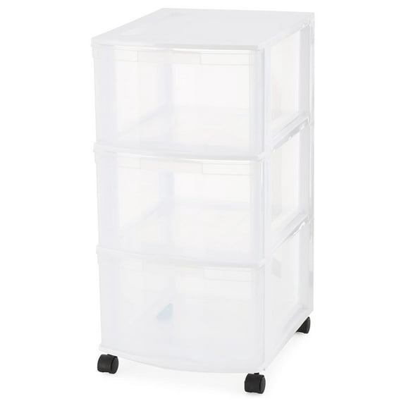 Huang zhong wen Classic 3 Drawer Organizer Cart, Plastic Drawer Storage Dresser with Caster Wheels for Home and Office Organization, White
