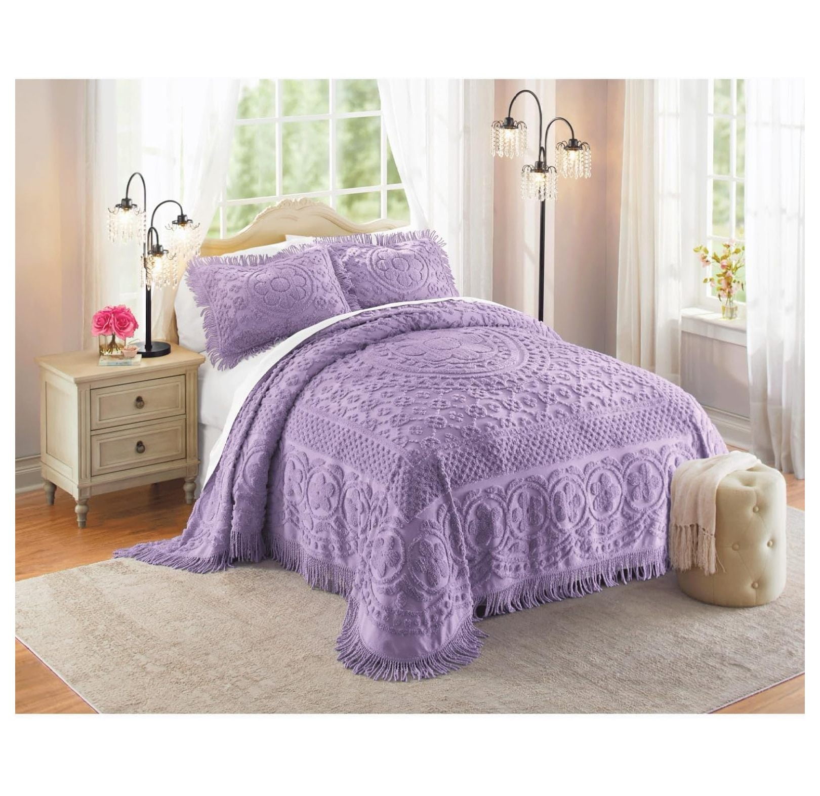 Huang zhong wen Emily Floral Chenille Bedspread, Soft Cotton Comforter