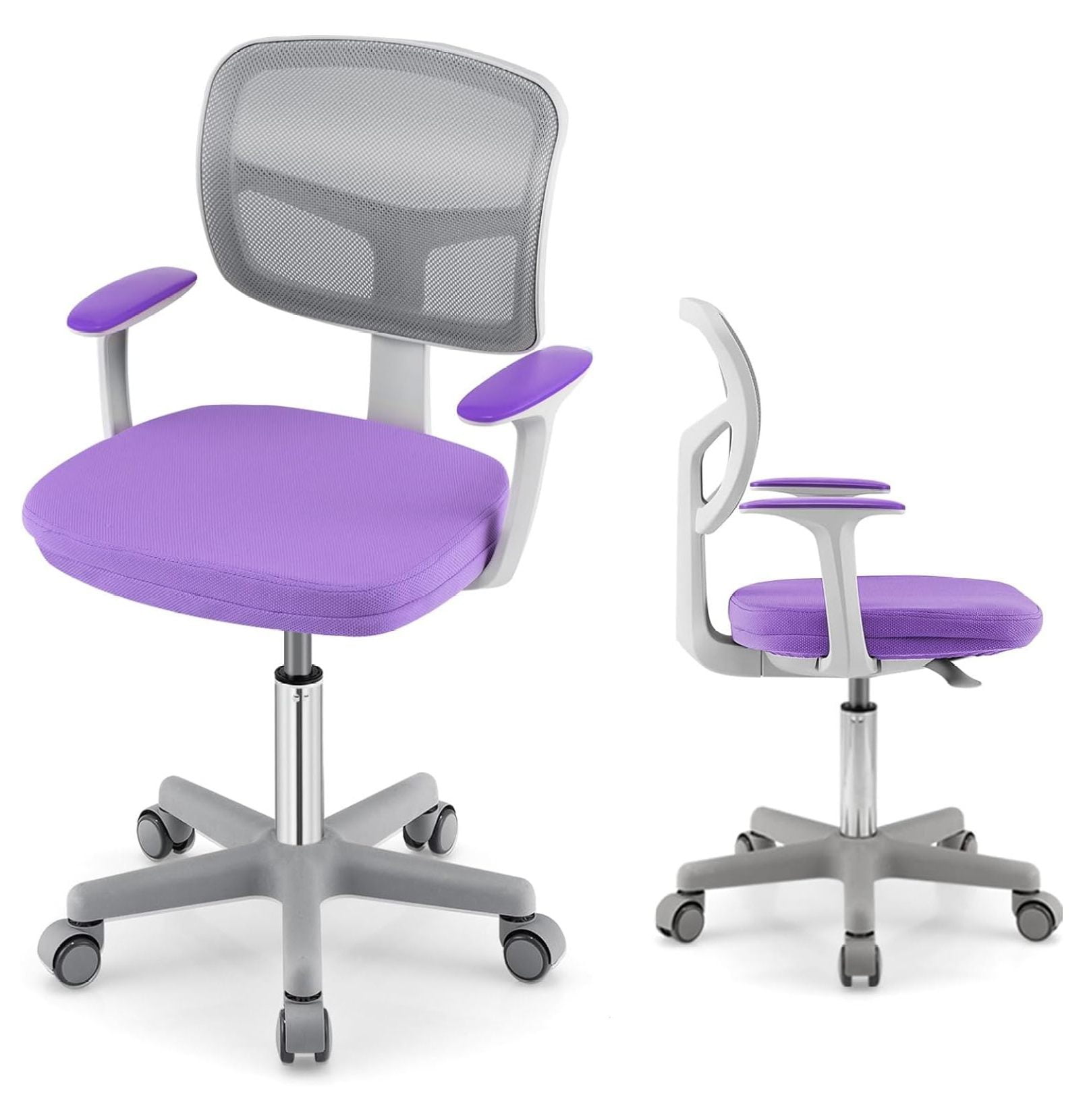 Huang zhong wen Small Desk Chair Adjustable Mesh Computer Chair with Armrest Soft Cushion and Back Swivel Office Chair for Teens Students Purple