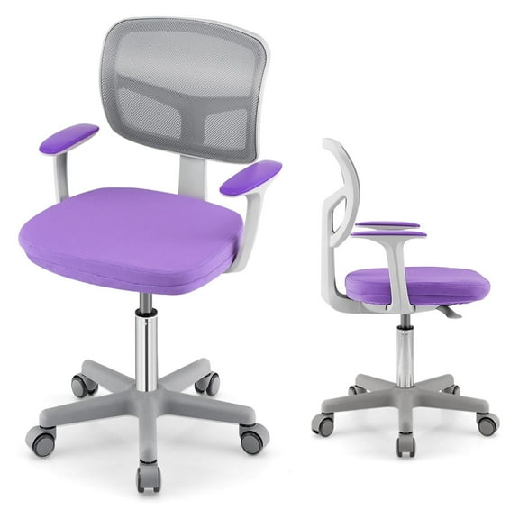 Huang zhong wen Small Desk Chair, Adjustable Mesh Computer Chair with Armrest, Soft Cushion and Back Swivel Office Chair for Teens Students (Purple)
