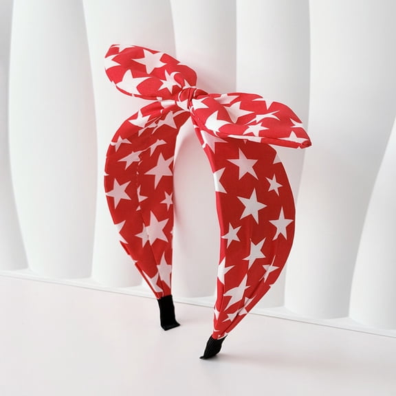 HuangHuanChen 4th Of July Bow Headband Patriotic Holiday Dress Up Accessories Headbands for Women Wide Knotted Bow Headband for Young Women Hair Accessories Bunny Ears Head Band Red One Size