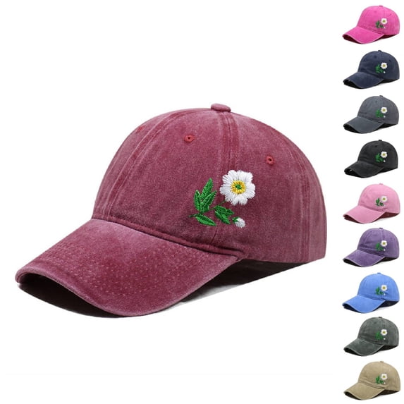 HuangHuanChen Baseball Cap Unisex Everyday Hat for Sun Protection, Breathable Adjustable Classic Fit Embroidered Flower Baseball Cap Sun Hat Light Blue One Size