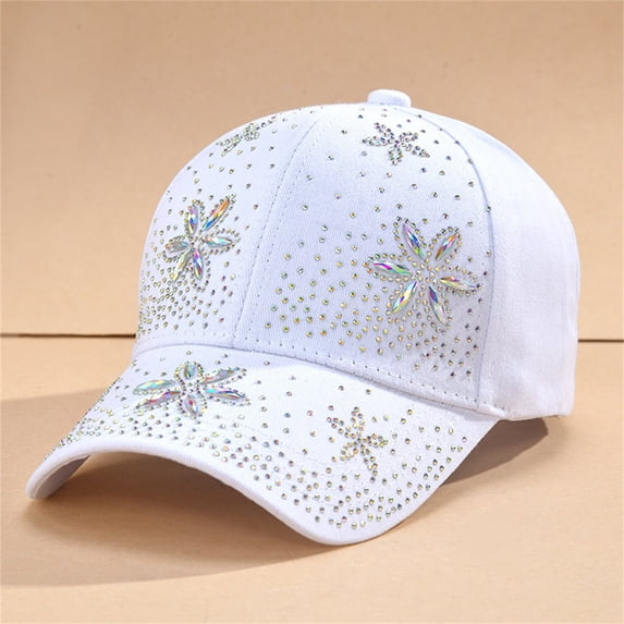HuangHuanChen Baseball Cap For Women Men Sequins Casual Sports Cap Hat Rhinestone Crystals Adjustable Breathable Baseball Cap Sparkle Bling Sun Hat Dad Hat White One Size