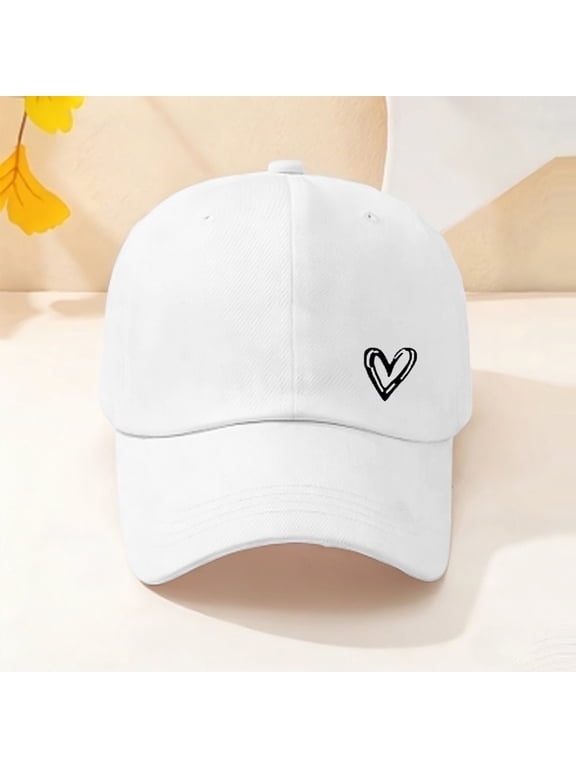Baseball Cap for Women Heart Printed Baseball Cap Adjustable Hat Unisex Cotton Visor Sun Hat StreetwearWhite