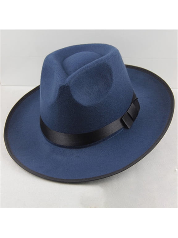 Big Wide Brim Fedora Hats Unisex Western Suede Hat Panama Outdoor Hats Blue