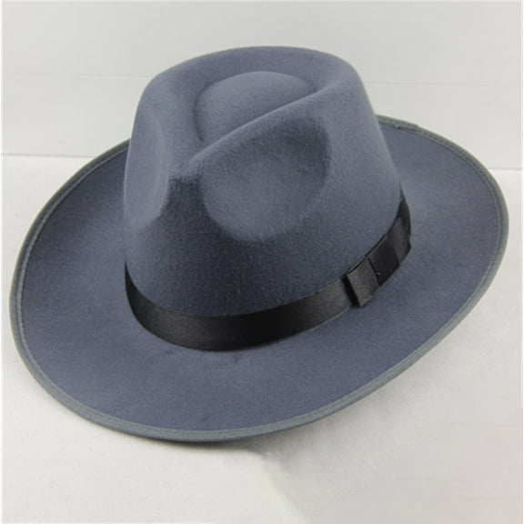 HuangHuanChen Big Wide Brim Fedora Hats Unisex Western Suede Hat Panama Outdoor Hats Grey