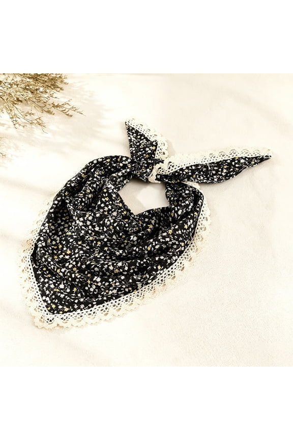 Bohemia Headbands For Women Floral Head Scarf Chiffon Hair Bandanas Kerchief Headband Head Wrap Vintage Boho Hair Scarf for Women Black One Size