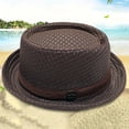 thumbnail image 1 of HuangHuanChen British Jazz Hat Short Brim Fedora Classic Summer Breathable Mesh Hat Panama Cap for Men Women Outdoor Sun Hat Fashion Beach Hat Coffee One Size, 1 of 6
