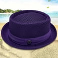 thumbnail image 1 of HuangHuanChen British Jazz Hat Short Brim Fedora Classic Summer Breathable Mesh Hat Panama Cap for Men Women Outdoor Sun Hat Fashion Beach Hat Dark Purple One Size, 1 of 6