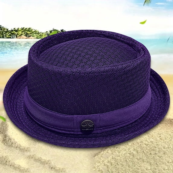 HuangHuanChen British Jazz Hat Short Brim Fedora Classic Summer Breathable Mesh Hat Panama Cap for Men Women Outdoor Sun Hat Fashion Beach Hat Dark Purple One Size