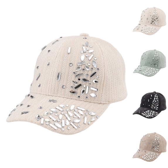 HuangHuanChen Classic Baseball Cap For Women Men Adjustable Breathable Baseball Cap with Diamond Casual Sports Cap Hat Solid Color Sun Hat Summer New Trendy Light Green One Size