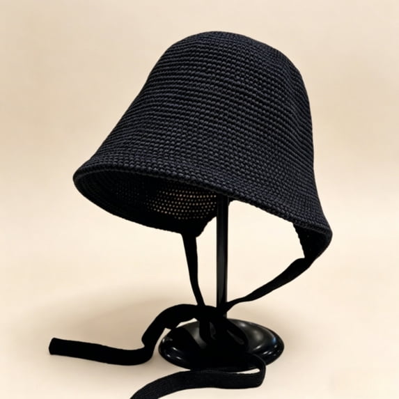 HuangHuanChen Crochet Bucket Hat for Women Beach Hats Tie Up Foldable Summer Wide Brim Packable Sun Hat Womens Travel Knit Fedora Hat Breathable Fisherman Hat Outdoor Sun Hat Black One Size