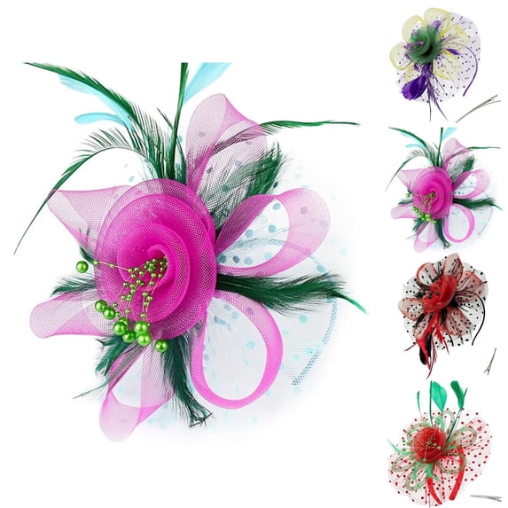 HuangHuanChen Fascinators Hats for Women Tea Party Hat Flower Mesh Feathers Headband Headwear Hair Clip Headpiece Hat Clip for Women Decoration Accessory Elegant Mesh Fascinators Red One Size