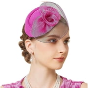 HuangHuanChen Fascinators Hats for Women Top Hat Elegant Mesh Hair Clips for Tea Party Favors Headpiece Hat Clip Derby Hats for Women Festival Decoration Accessory Pink Summer Sales Under $1