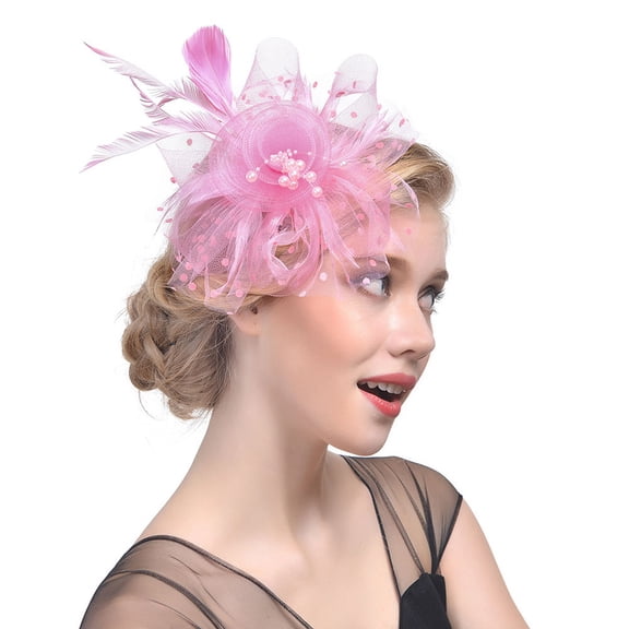 HuangHuanChen Fascinators Headwear for Women Retro Mesh Flower Hair Clip Ribbons Headband for Women Ladies Cocktail Tea Party Hat Headwear Pink