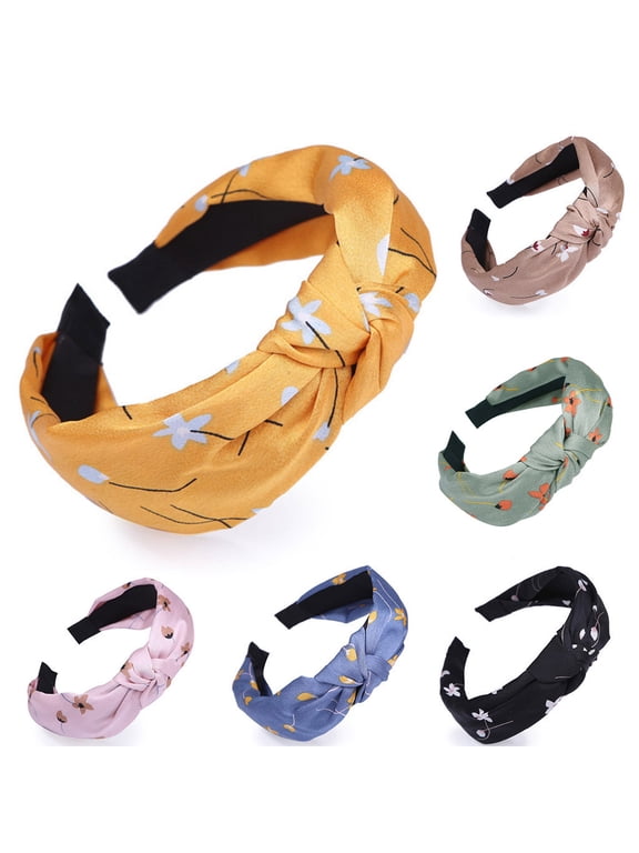 Headbands for Women Flower Printed Knotted Plastic Head Band Fashion Wide Hairbands Non Slip Headband Casual Hairband Head Wrap Hair Band Accessories C One Size
