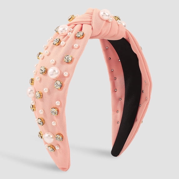HuangHuanChen Headbands for Women Pearl Headbands Knotted Headband for Women Top Knot Turban Hair Accessories Pink