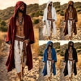 thumbnail image 1 of HuangHuanChen Mens Renaissance Shawl Cape Medieval Samurai Cloak Warrior Ren Faire Men's Oversized Hooded Coat Halloween Cape Men Shawl Collar Lightweight Open Front Drape Kimono Cardigan Red M, 1 of 5