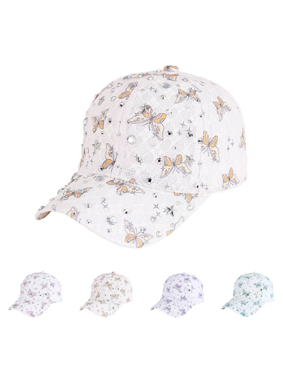 Rhinestone Baseball Cap for Women Butterfly Printed Adjustable Breathable Baseball Cap Sequins Casual Sports Cap Hat Studded Bling Hat for Women Yellow One Size