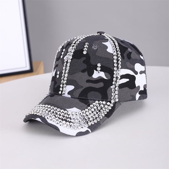 HuangHuanChen Rhinestone Camouflage Baseball Cap For Women Men Sequins Sun Hat Bling Shiny Rhinestones Sun Visor hat Breathable Cap Sparkle Bling Flag Cap Adjustable Baseball Cap Grey One Size