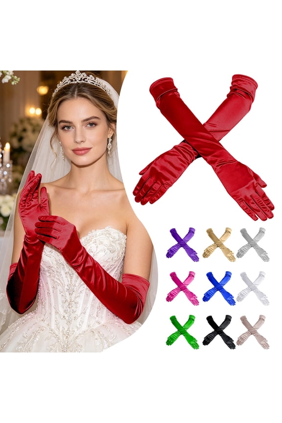 Satin Gloves for Women Solid Color Elegant Formal Long Opera Gloves Wedding Prom Long Opera Party 1920s Satin Tea Party Gloves Stretchy Elbow Length Bridal Gloves White One Size