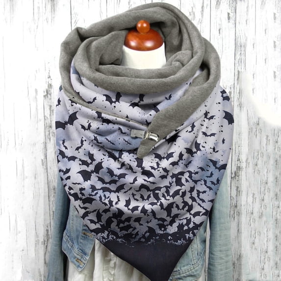 HuangHuanChen Scarf for Women Fashion Halloween Print Button Soft Wrap Casual Winter Warm Scarves Neck Warmer Shawl Wraps