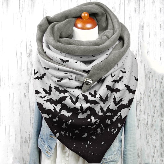 HuangHuanChen Scarf for Women Fashion Halloween Print Button Soft Wrap Casual Winter Warm Scarves Neck Warmer Shawl Wraps