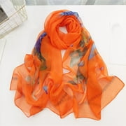 HuangHuanChen Scarfs For Women Lightweight Print Floral Pattern Scarf Shawl Fashion Scarves Sun Protection Shawls Wraps Orange
