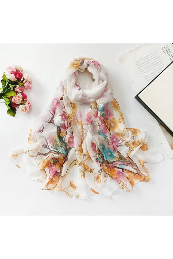 Scarfs For Women Lightweight Print Floral Pattern Scarf Shawl Fashion Scarves Sun Protection Shawls Wraps White