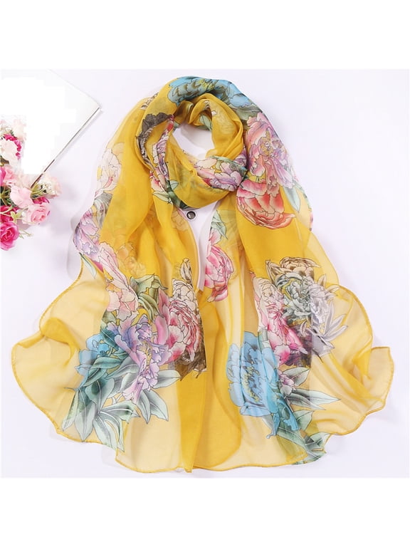 Scarfs For Women Lightweight Print Floral Pattern Scarf Shawl Fashion Scarves Sun Protection Shawls Wraps Yellow